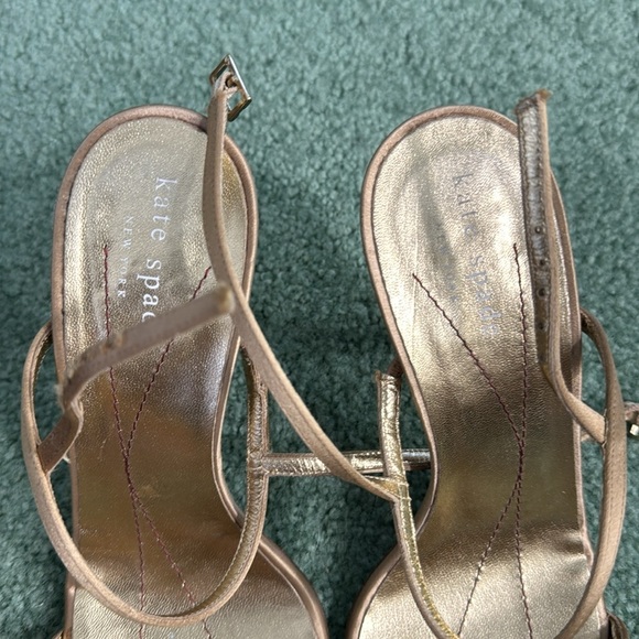 Kate Spade Champagne Rhinestone Nude Satin Ankle Strap Open Toe Heels - Picture 6 of 9